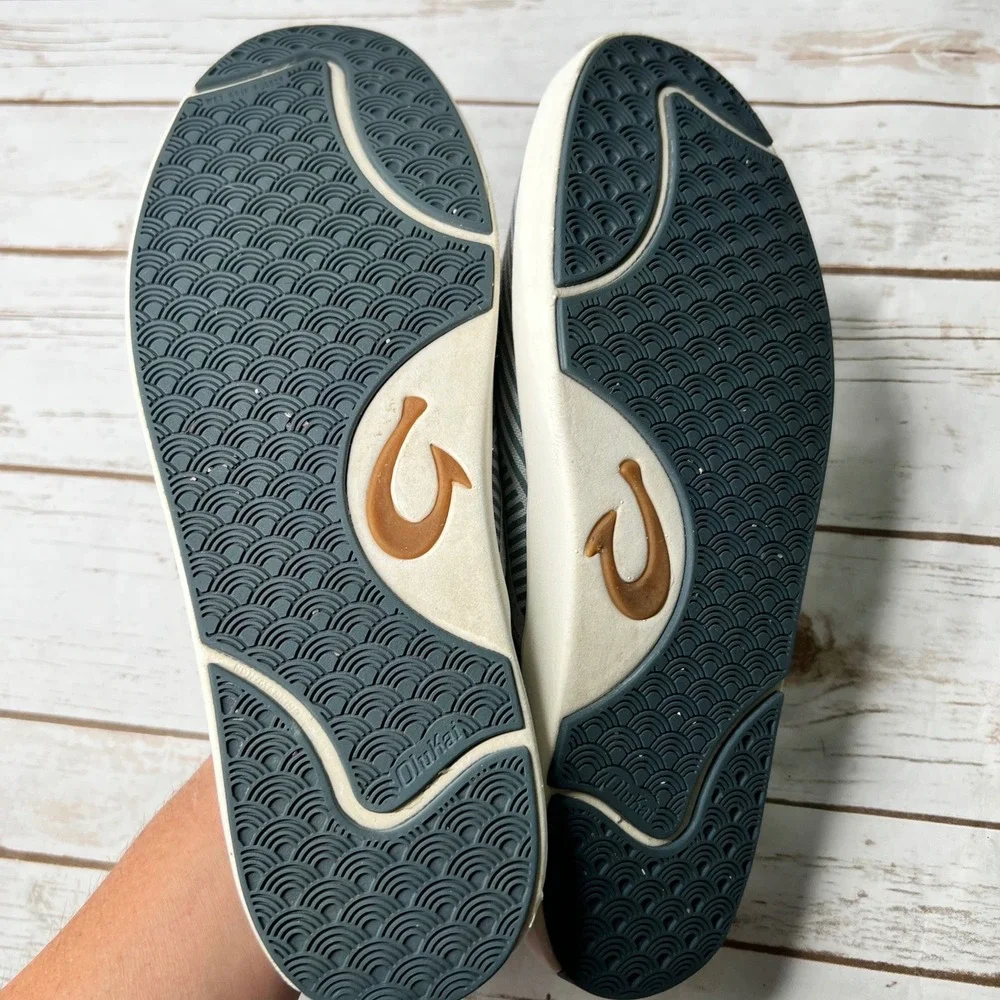 OluKai Lae'ahi Lole Slip On Sneaker Pavement Grey Geometric Stripe Mens 12‎